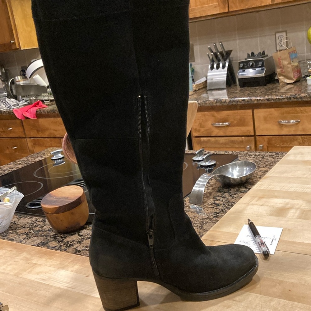 Women’s Waterproof Black Suede knee high boots Bo’s & Co. warm flannel lining